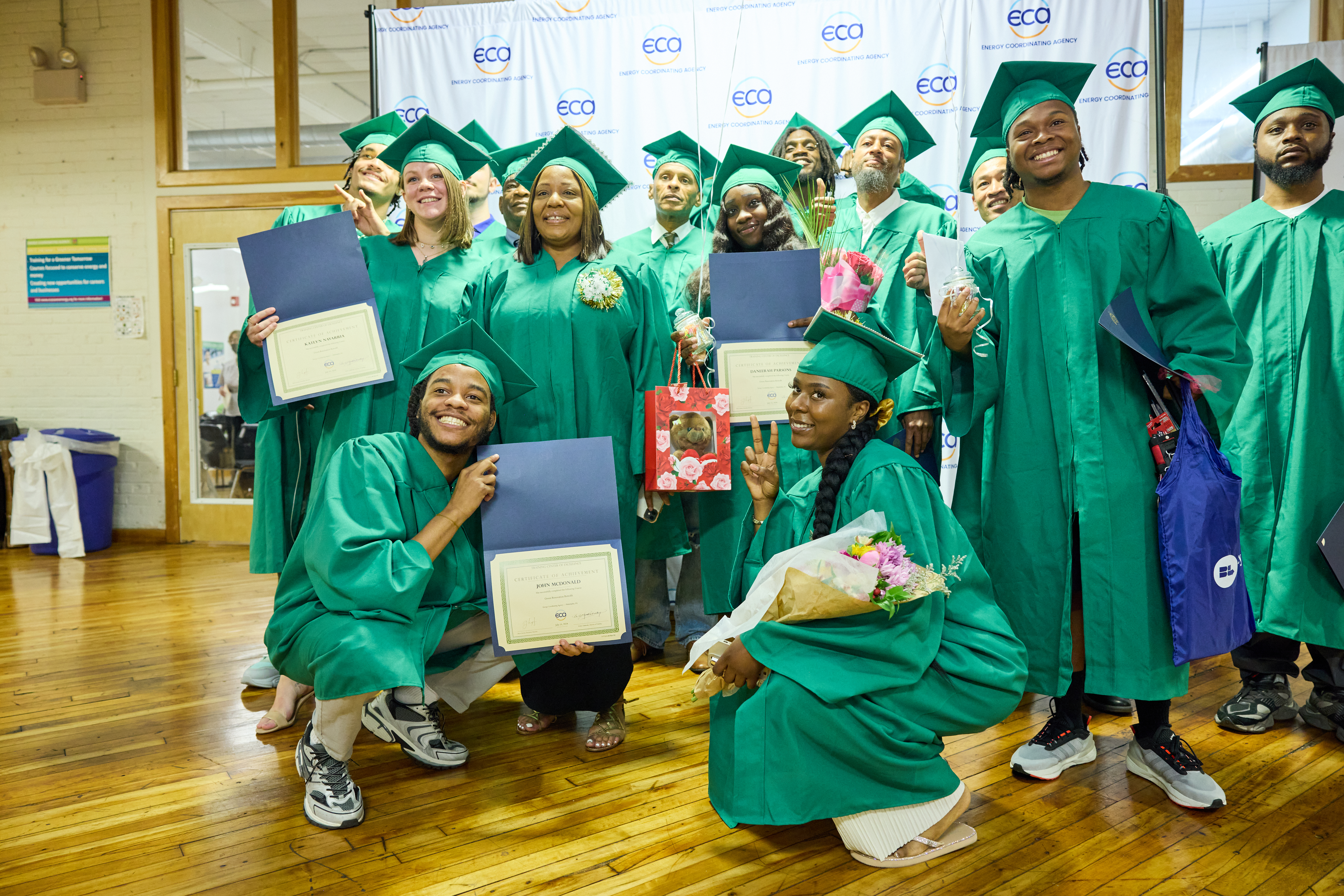 The most recent graduating class from the Green Retrofit Immersive Training program at the Philadelphia Knight Green Careers Training Center