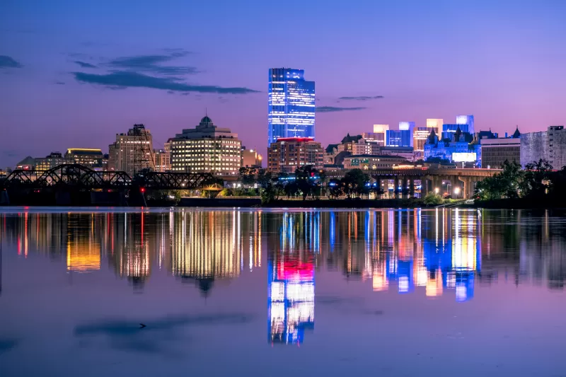 Nighttime view of Albany skyline